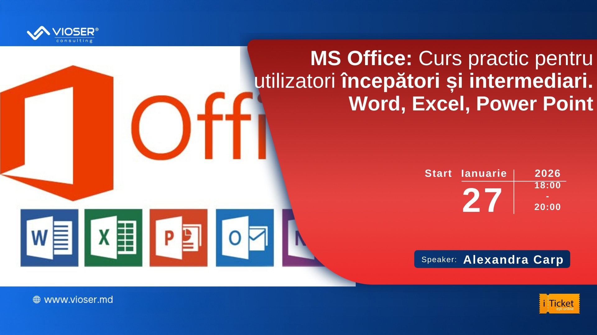 MS Office: Curs practic pentru utilizatori începători și intermediari. Excel,  Power Point, Word.