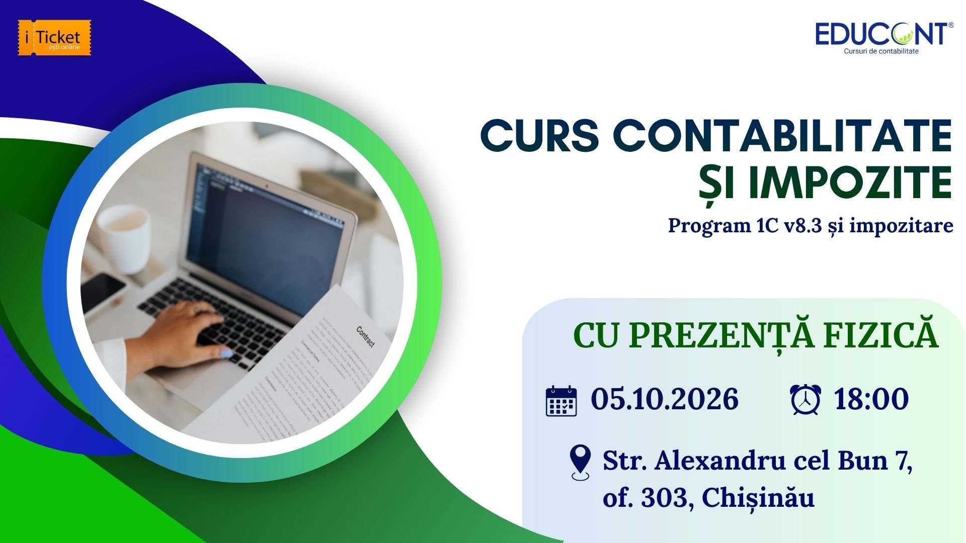 Curs Contabilitate +1C 8.3, Taxe și impozite din 05 OCTOMBRIE | FIZIC | 18:00 | EDUCONT