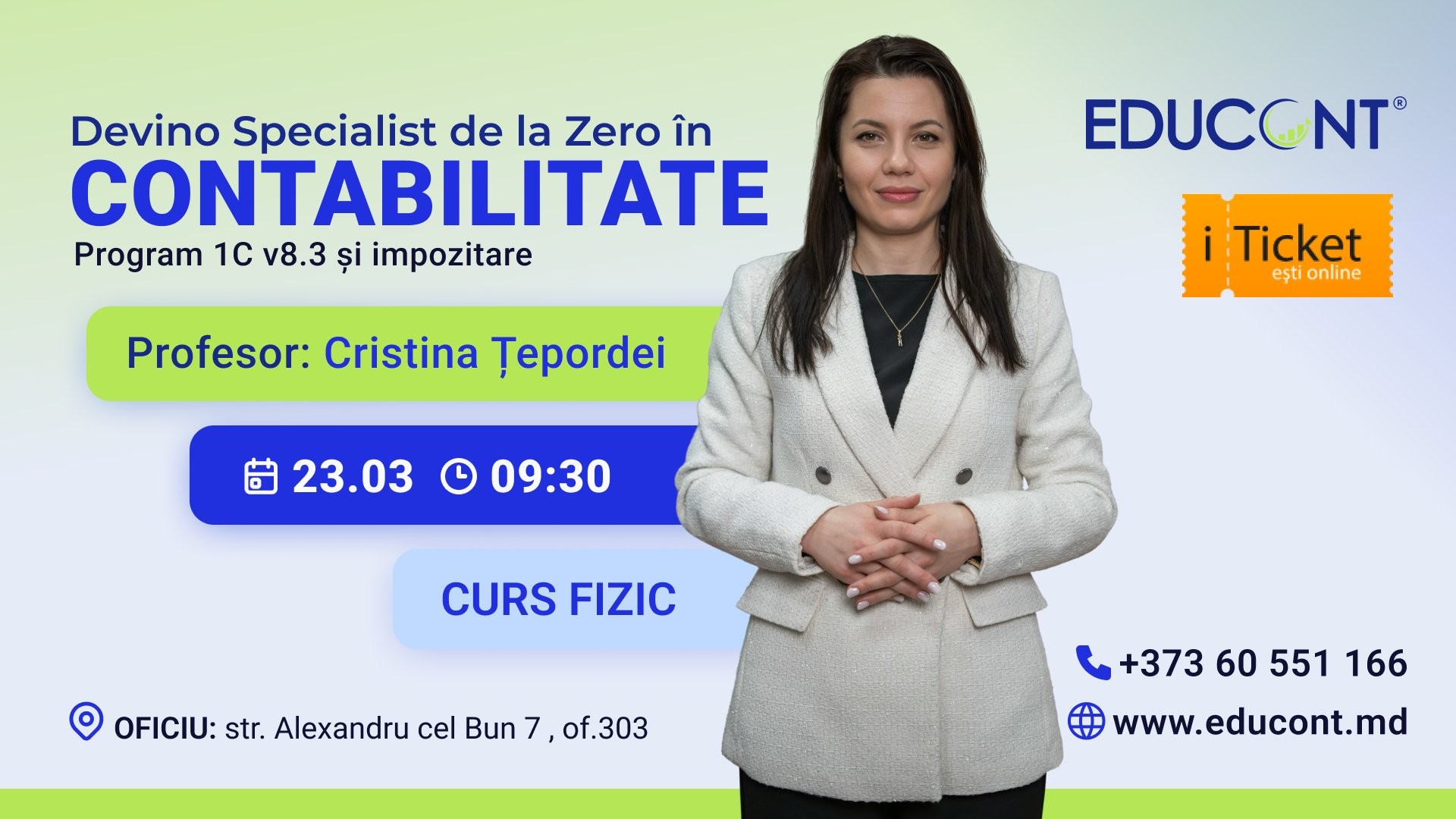 Curs Contabilitate +1C 8.3, Taxe și impozite din 23 MARTIE | FIZIC | 09:30