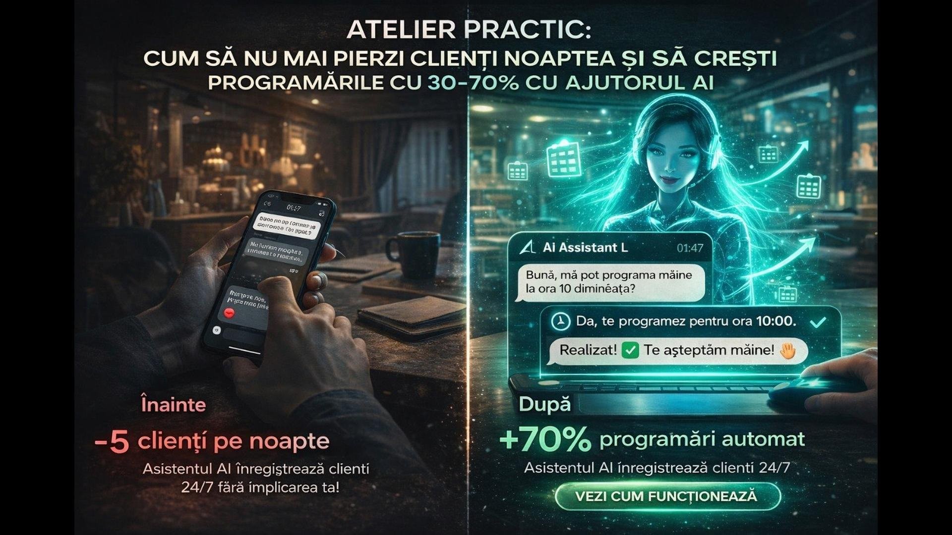 Atelier practic: „Cum să nu mai pierzi clienți noaptea și să crești numărul programărilor cu 30–70% folosind AI”