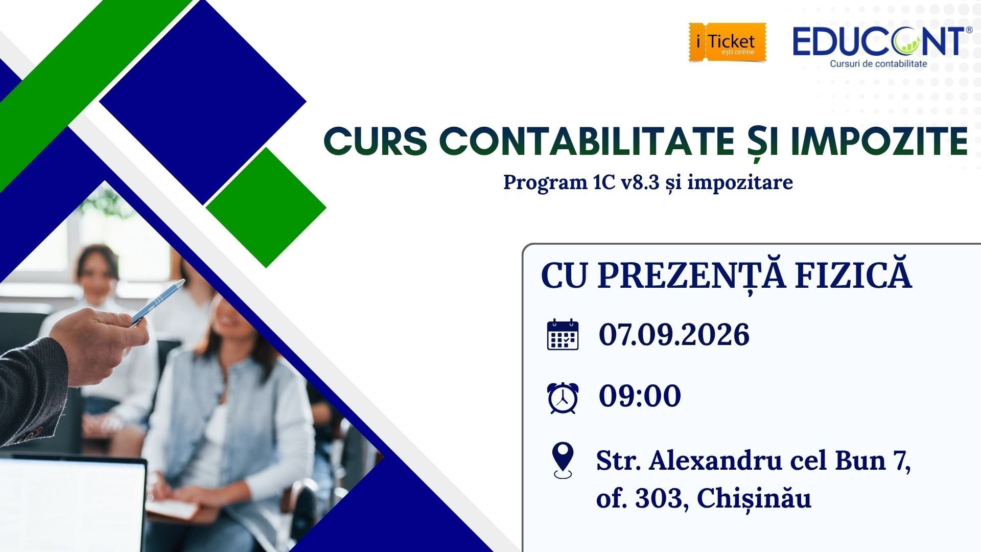 Curs Contabilitate +1C 8.3, Taxe și impozite din 07 SEPTEMBRIE | FIZIC | 09:00 | EDUCONT
