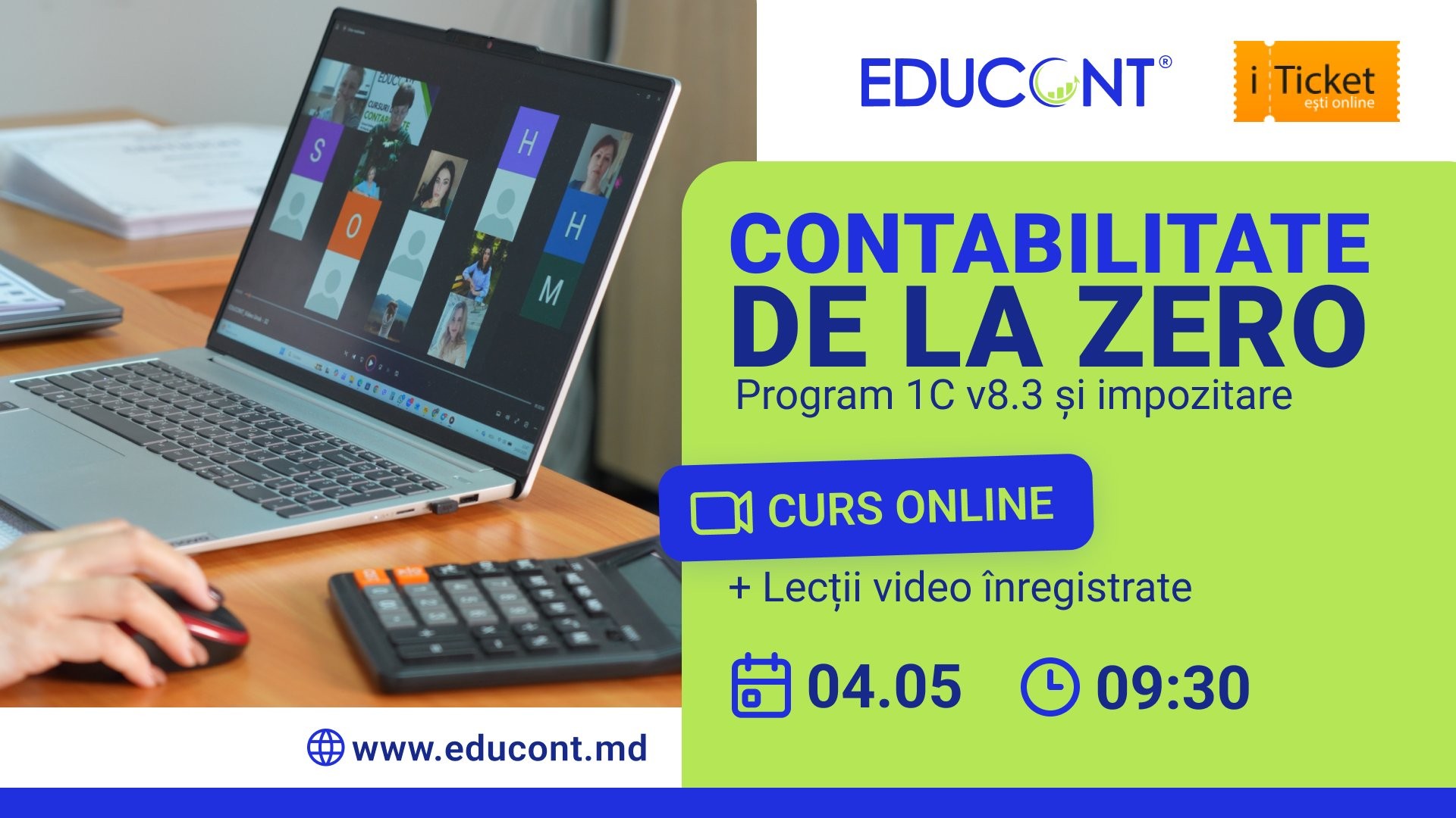 CURS CONTABILITATE + 1C 8.3 ONLINE din 04 MAI | EDUCONT