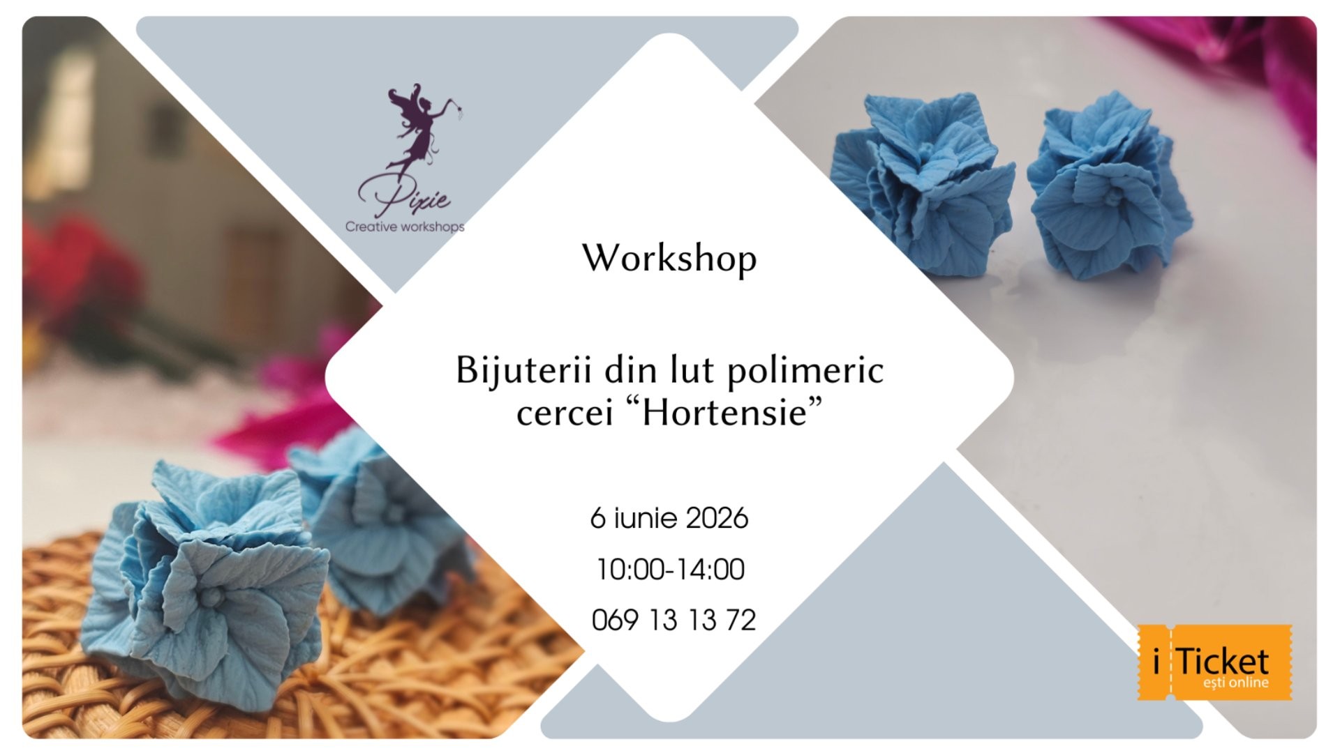 Atelier de creație - Cercei Hortensia din lut polimeric