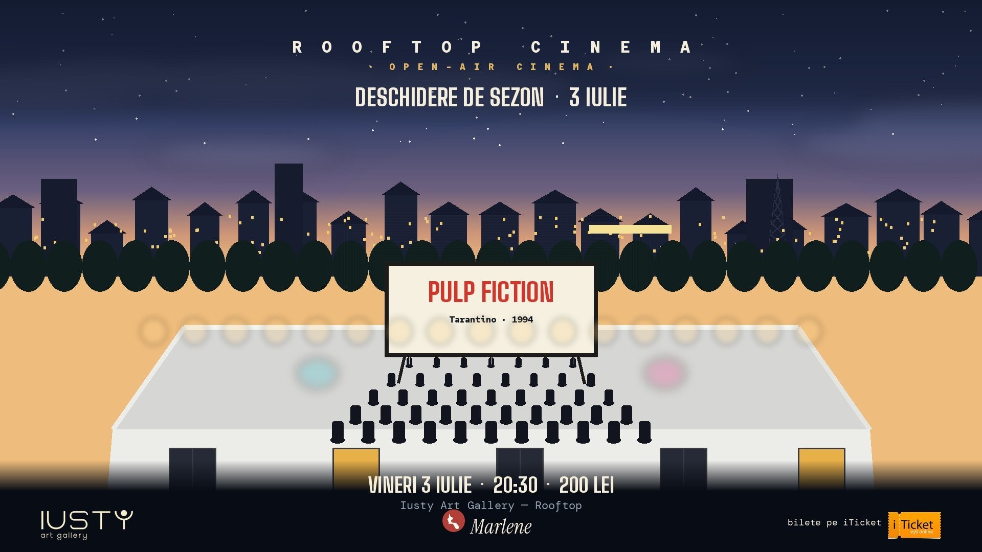 ROOFTOP CINEMA: Pulp Fiction sub stele — deschiderea sezonului pe acoperiș