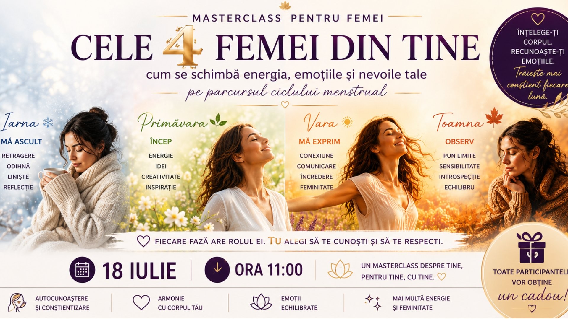 Cele 4 femei din tine – cum se schimbă energia, emoțiile și nevoile tale pe parcursul ciclului menstrual