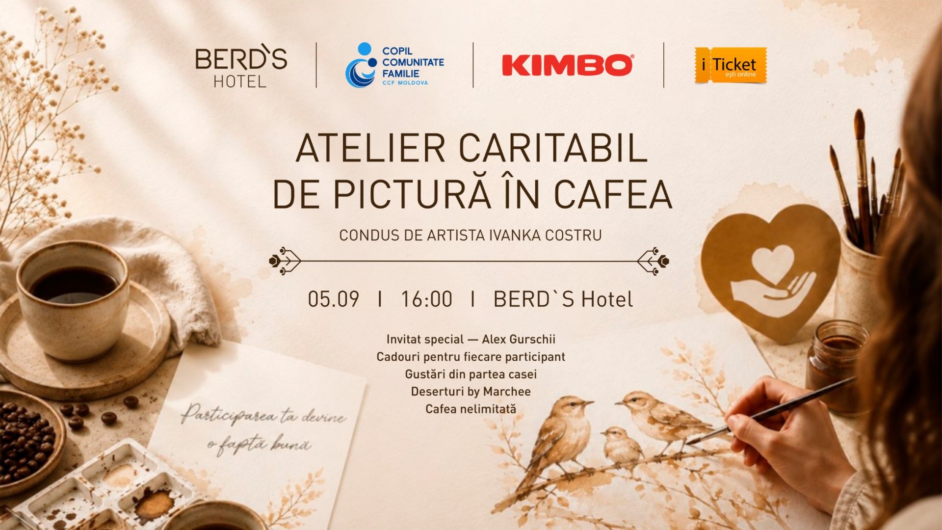 Atelier caritabil de pictură în cafea by BERD`S Hotel