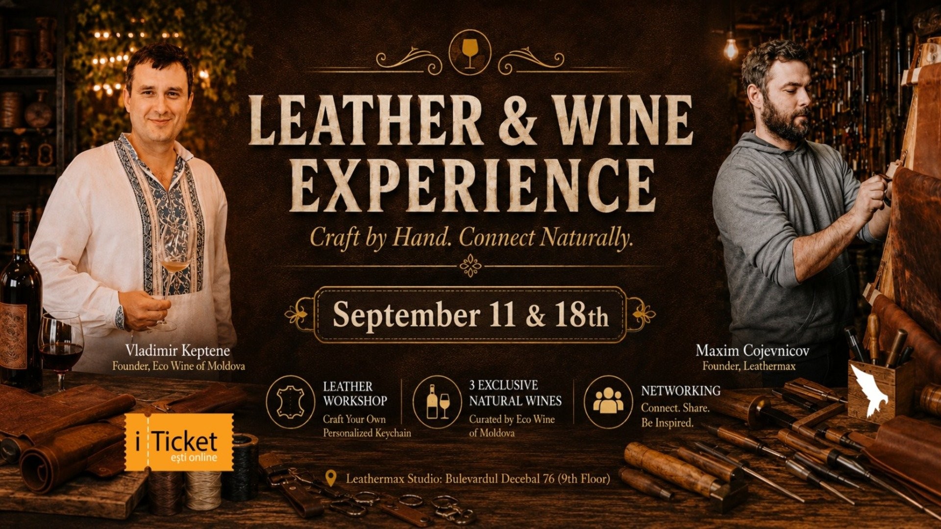Experiență Piele & Vin | Vin Natural și Atelier de Pielărie la Leathermax
