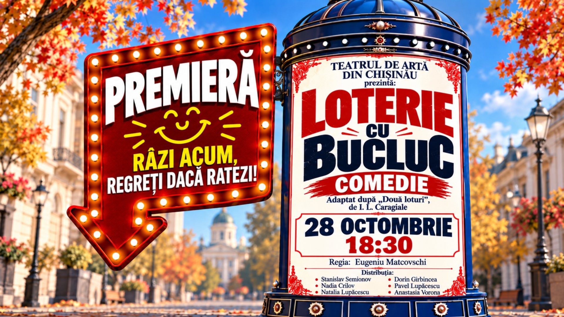 PREMIERĂ! COMEDIA ”LOTERIE CU BUCLUC”  | 28 OCTOMBRIE 2026 | 18-30 | TEATRUL DE ARTĂ din CHIȘINĂU | TAC