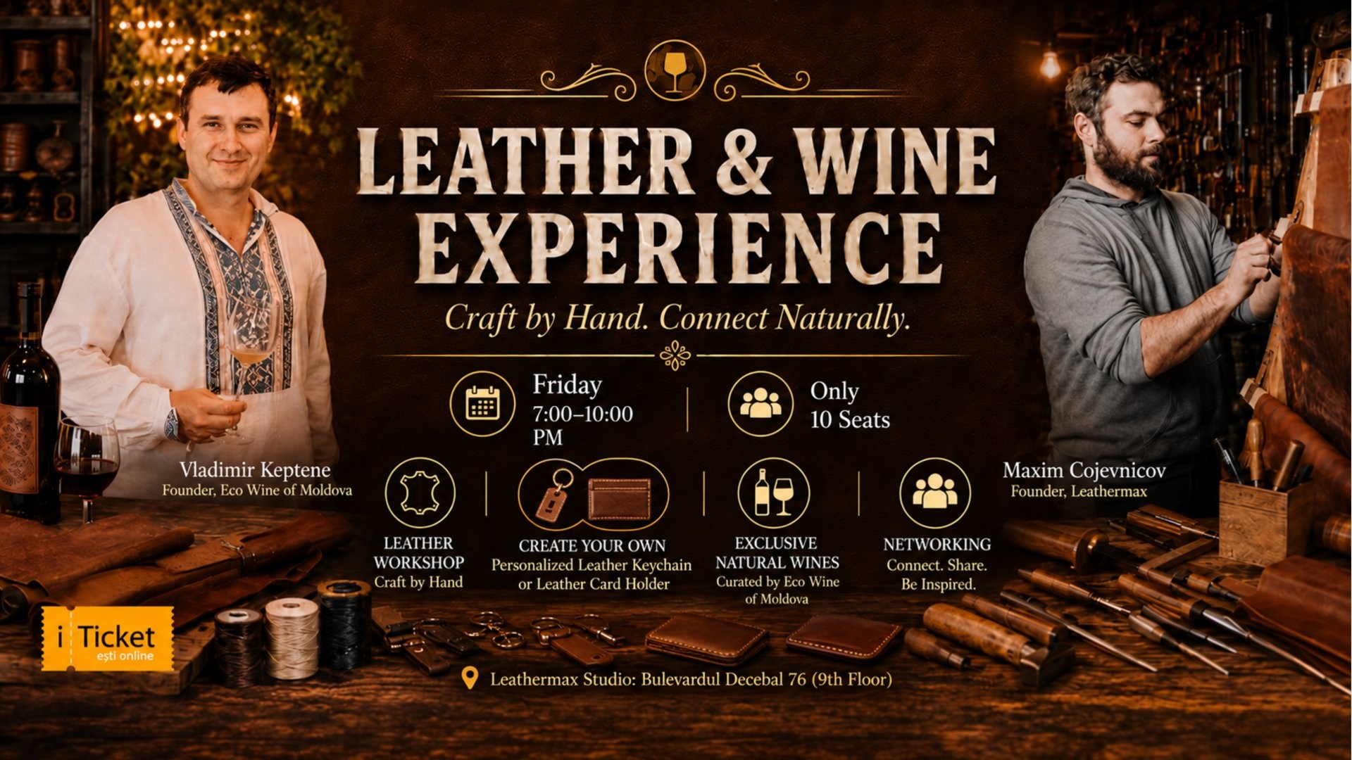 Experiență Piele & Vin | Vin Natural și Atelier de Pielărie la Leathermax