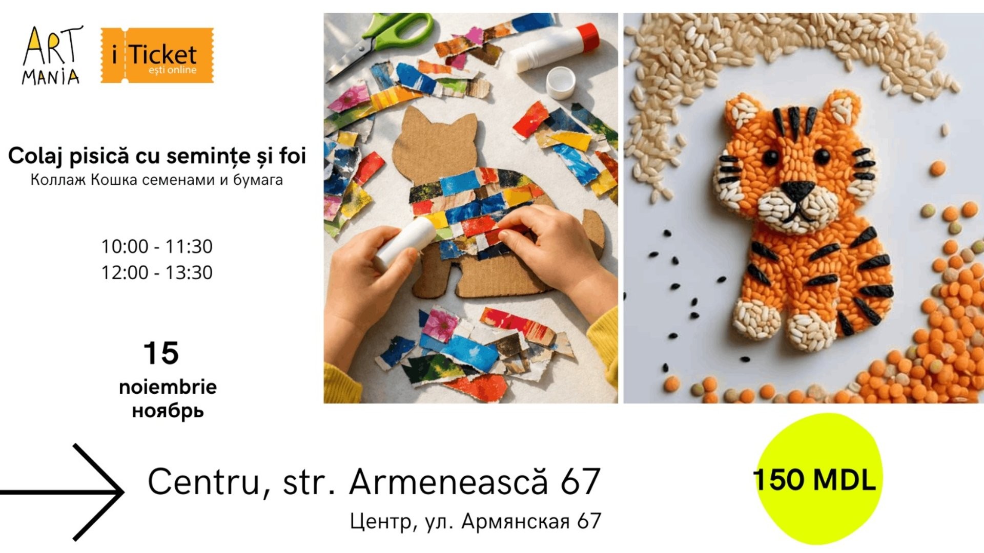 Atelier senzorial: colaj din semințe și hârtie – pisicuță creativă!