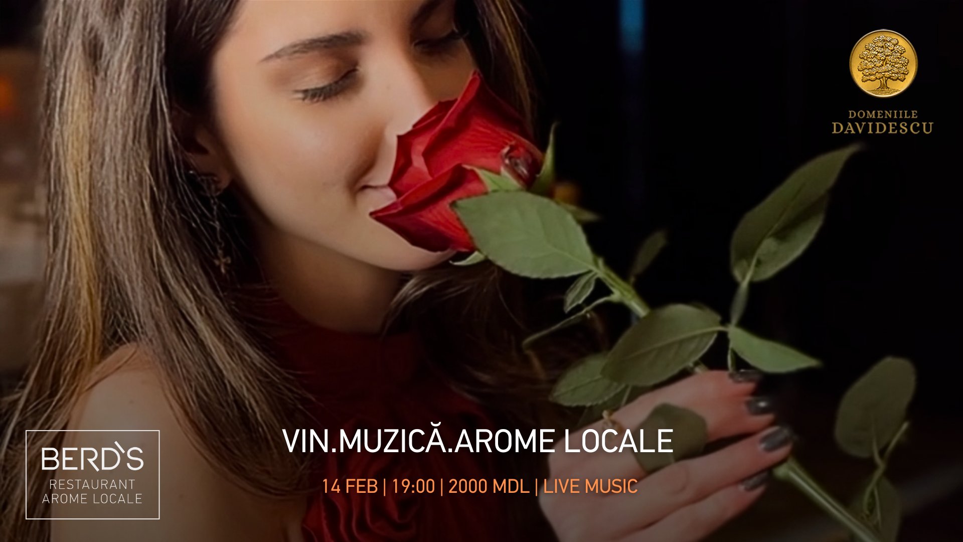 Cină Romantică de Ziua Îndrăgostiților în colaborare cu Vinăria Domeniile Davidescu și Muzică LIVE
