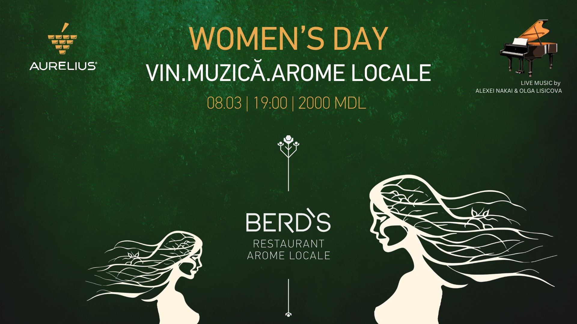 Cină de 8 Martie în stil VIN. MUZICĂ. AROME LOCALE în colaborare cu Aurelius Winery si LIVE Music
