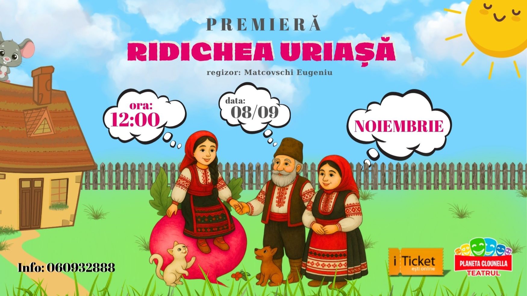 PREMIERA! RIDICHEA URIASA  - Spectacol Interactiv pentru Copii | Teatrul Planeta Clounella | 08/09  NOIEMBRIE 2025 | 12-00    