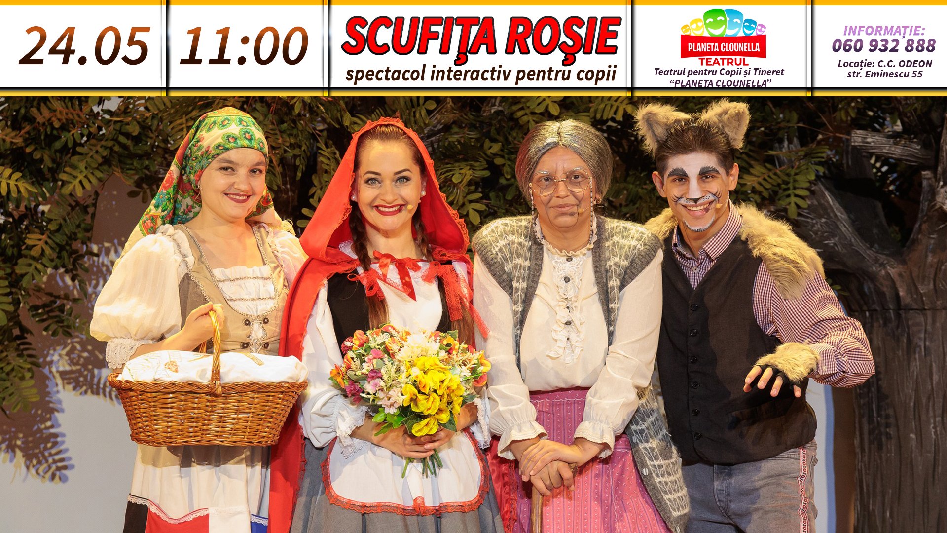 Scufița Roșie - Spectacol Interactiv pentru copii | Teatrul Planeta Clounella | 24 MAI 2025, 11-00 