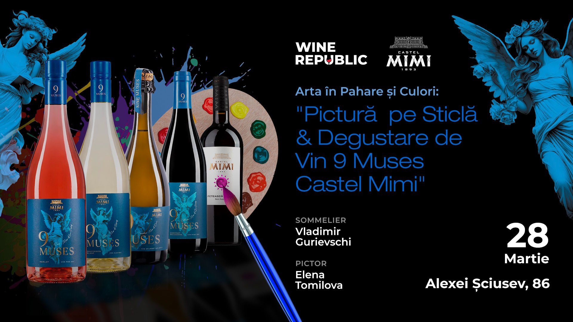 Искусство в бокалах и красках: Роспись по стеклу & Дегустация вин 9 Muses Castel Mimi