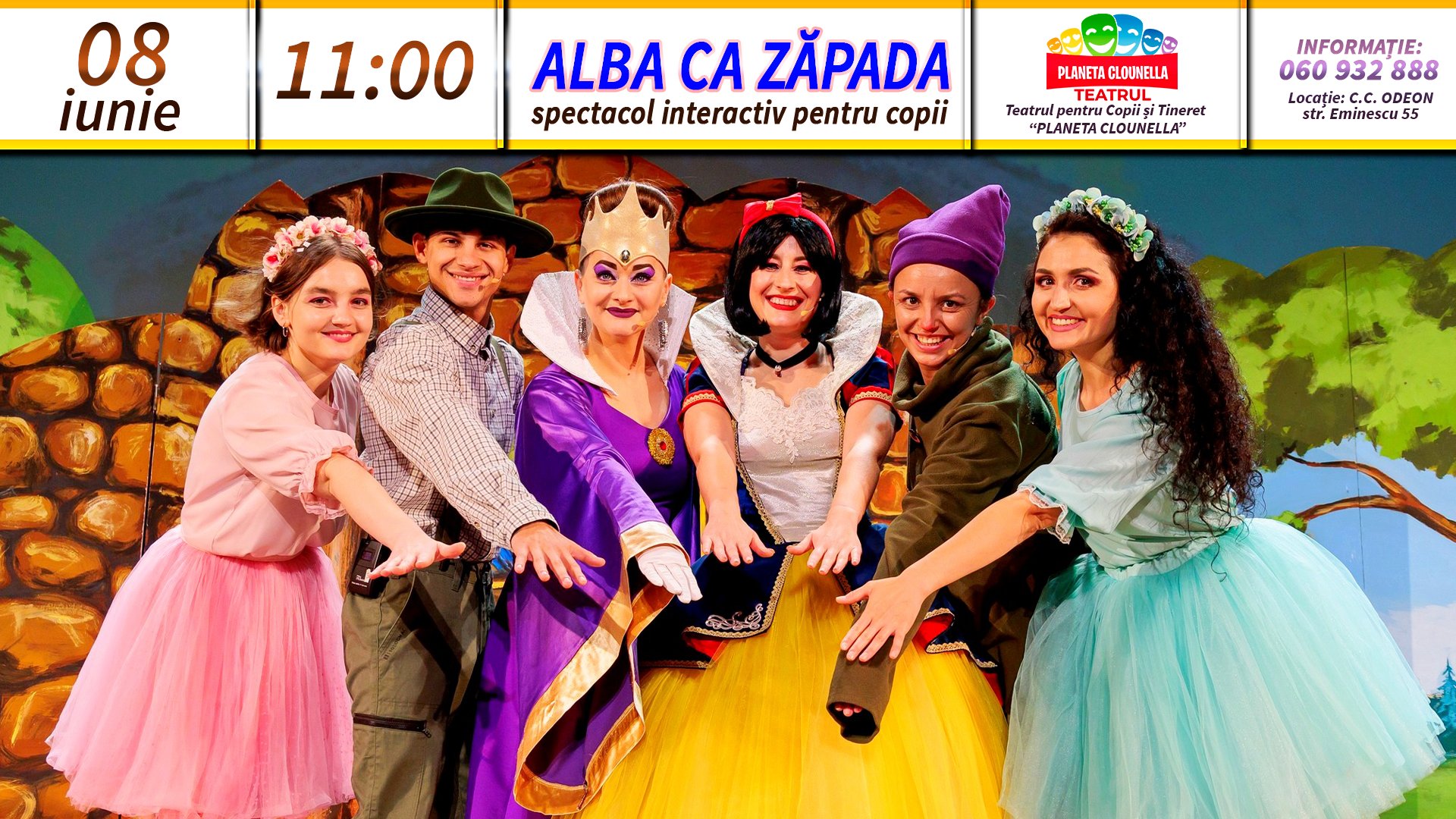 Alba ca Zăpada - Spectacol Interactiv pentru copii | Teatrul Planeta Clounella |  08 IUNIE 2025 | 11-00