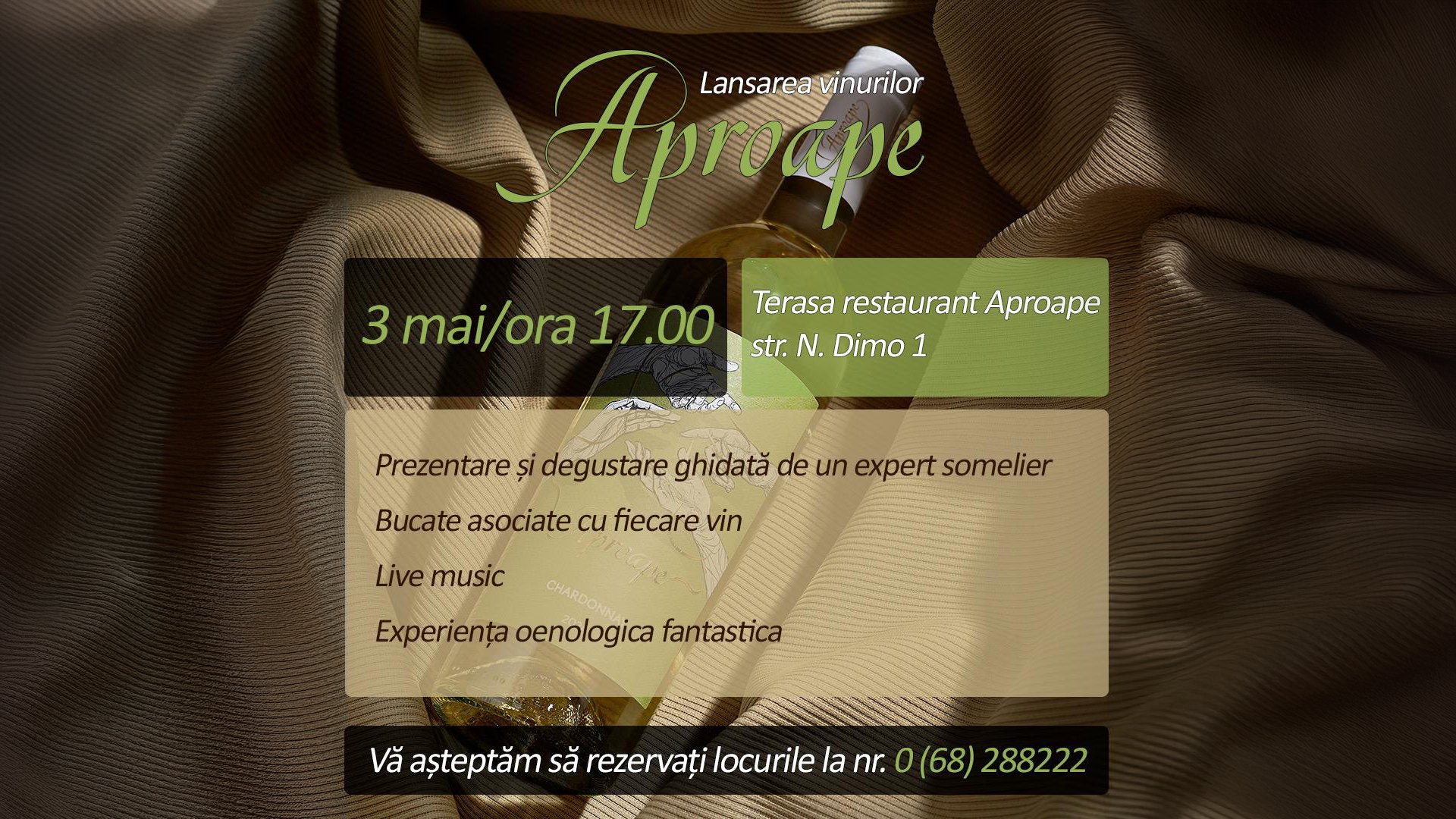 Vin. Gust. Muzică. – Cină Aproape de Suflet