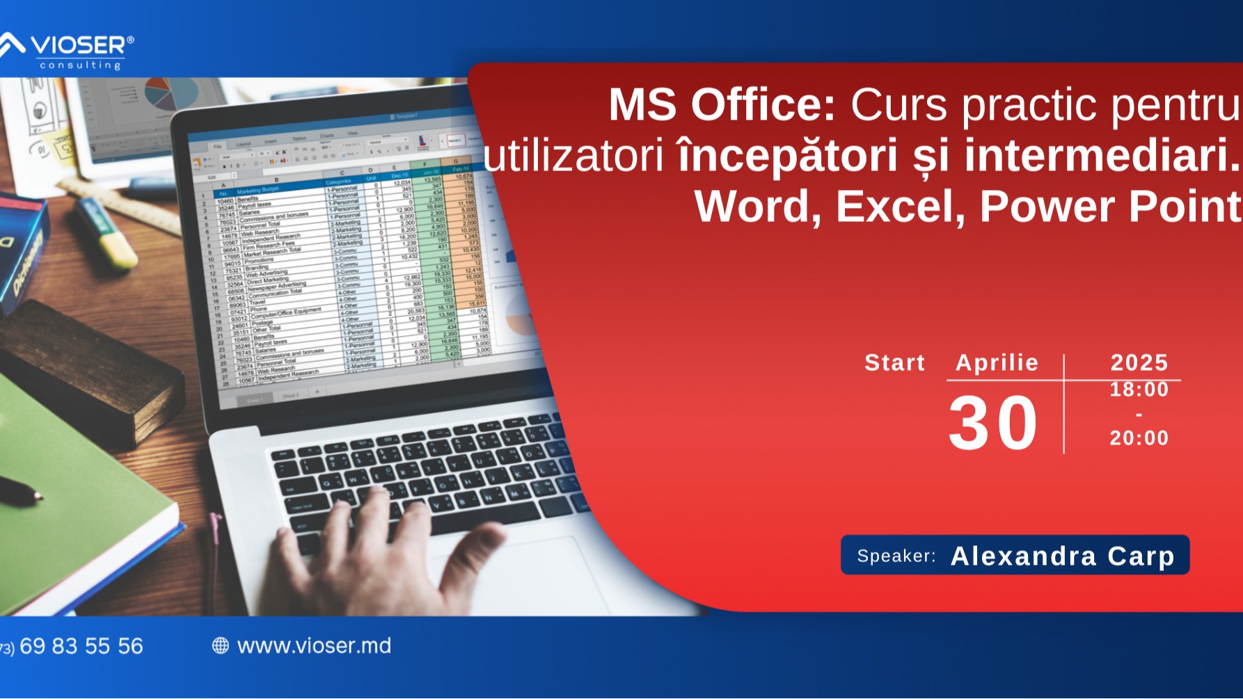 MS Office: Curs practic pentru utilizatori începători și intermediari. Excel,  Power Point, Word.