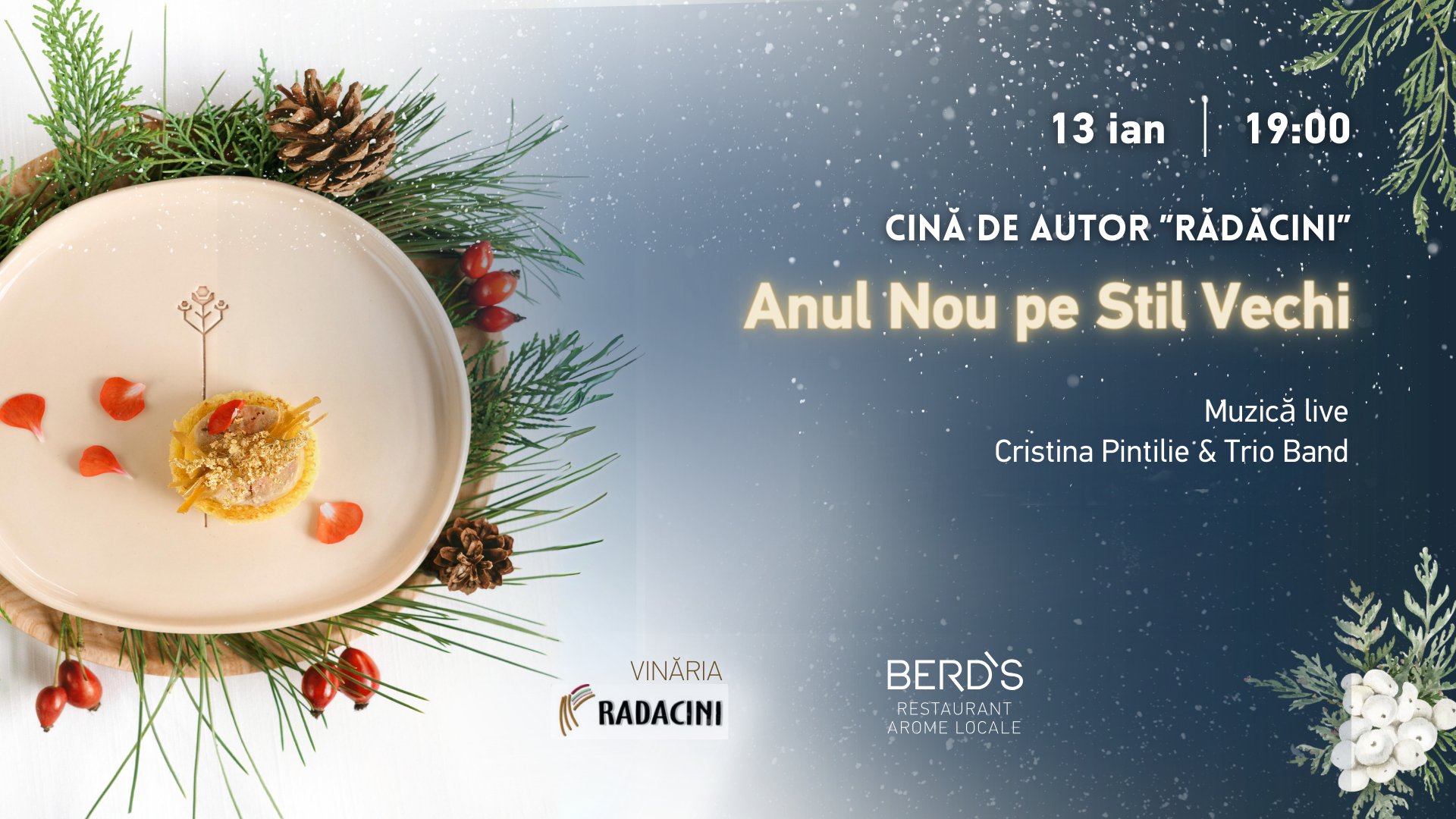 Cină de Autor "RĂDĂCINI" cu Muzică LIVE de Cristina Pintilie & TRIO Band